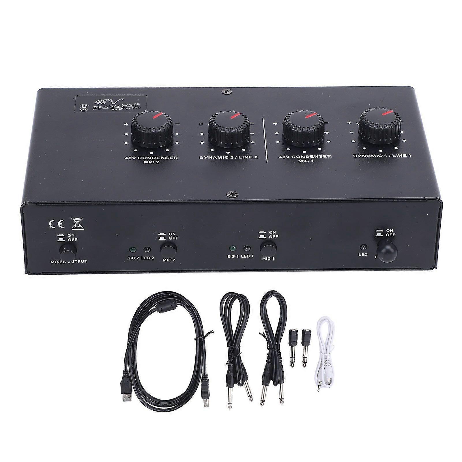2 Channel Microphone Amplifier USB 5V DC Powered 48V Phantom Power Amplifier for Dynamic Condenser Mic Guitar