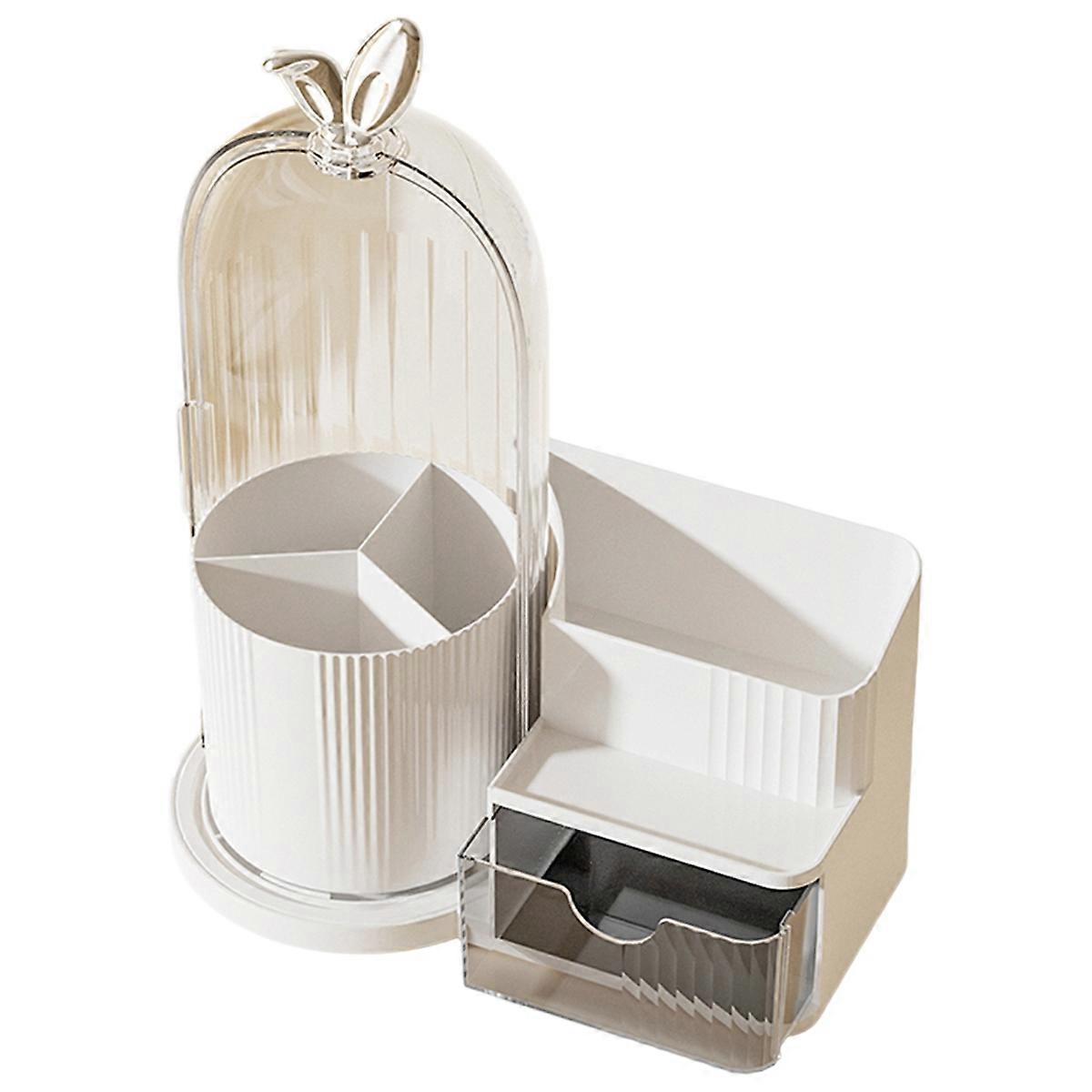 360° Rotating Cosmetic Brush Shelf Organizer Cosmetic Display Case with Drawer Storage Organizer for Living Room A