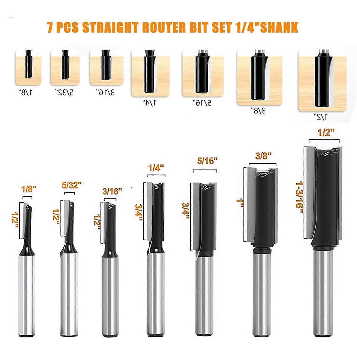 7Pc Straight Router Bit Set 1/4 Shank,Straight Bit Dado