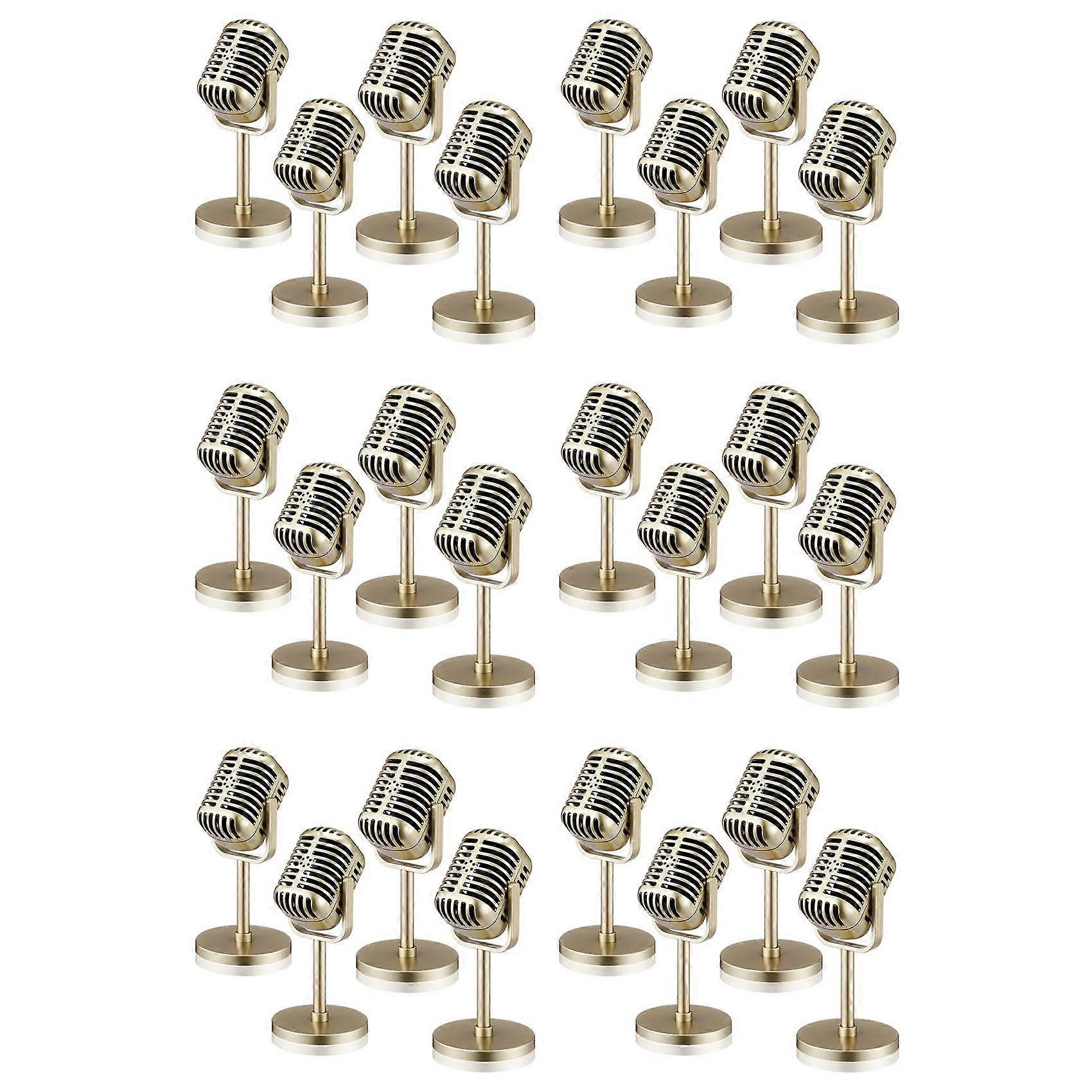 24Pcs Retro Microphone Props Model Vintage Microphone Antique Microphone Toy Microphone Stage Table Decor,Gold
