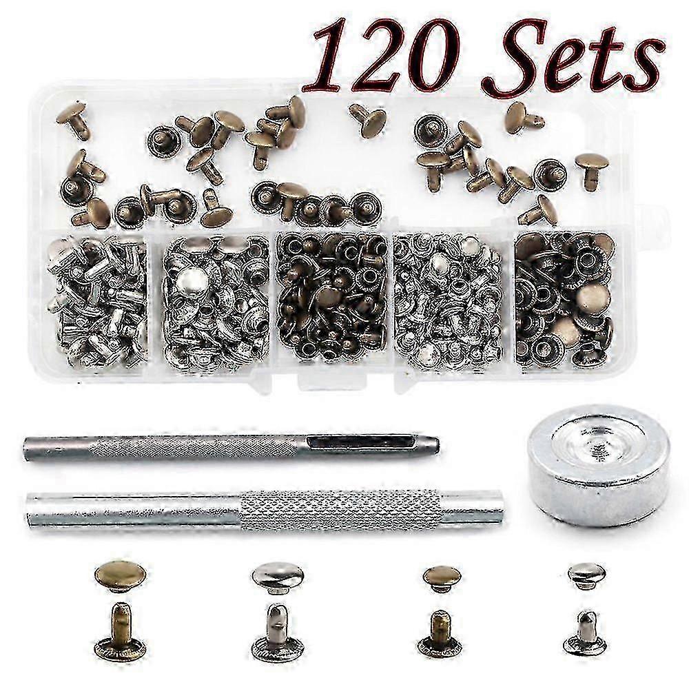 120 Sets Leather Rivets With Fixing Tool Kit Double Cap Rivet Metal Studs 25-26