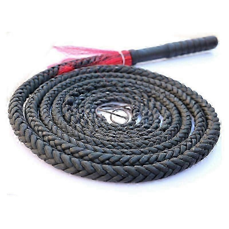 سوط من الجلد الأصلي للبالغين ، تصميم أزياء من النايلون Para-Cord Bullwhip مصنوع يدويا بالكامل لفنون الدفاع عن النفس وتدريب اللياقة البدنية (1 متر ، أسود)
