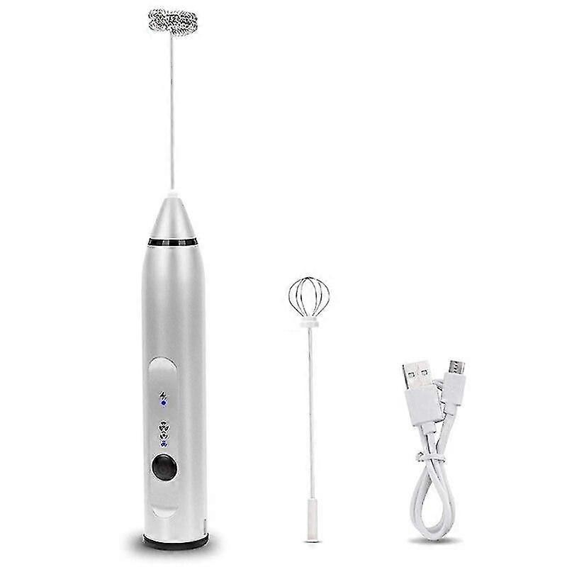 USB Handheld Rechargeable Milk Frother Coffee Foam Maker W/ Spring Whisks  Beaters