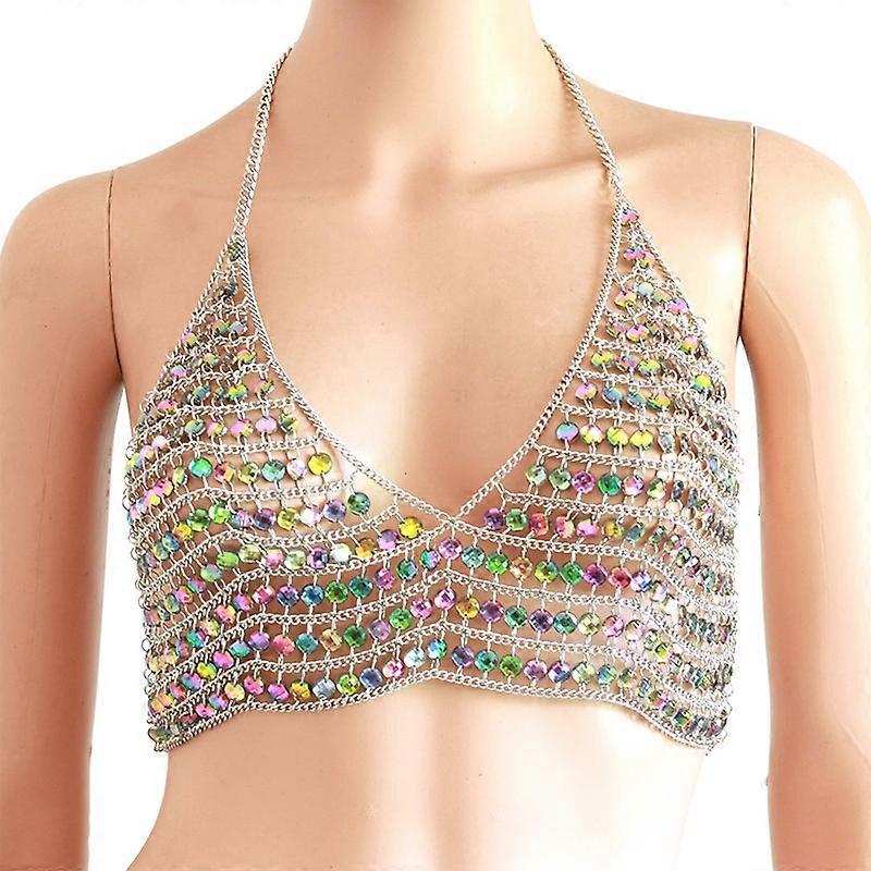 Sexy Mesh Body Chain Bra Silver Beach Jewelry Bikini Festival Bralette