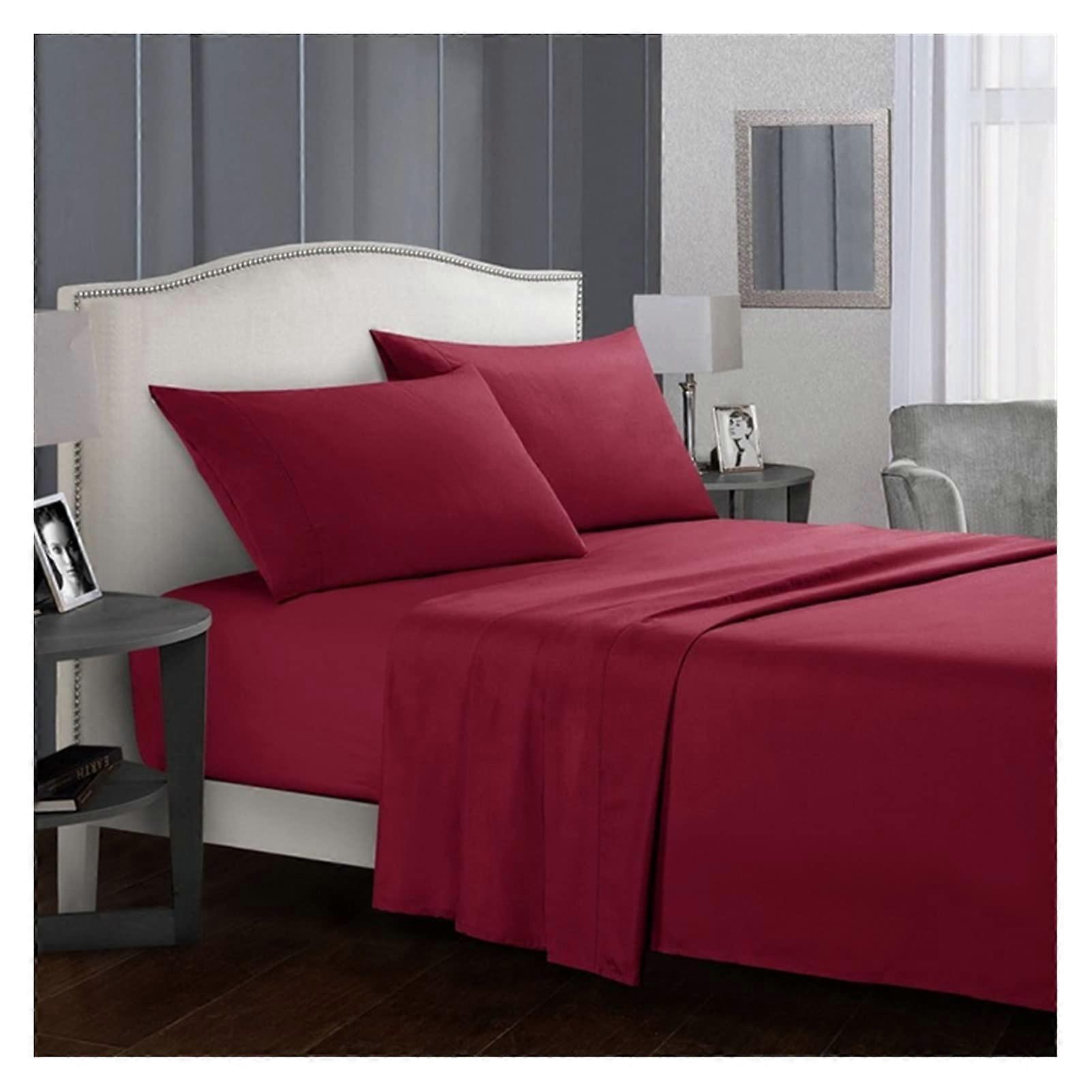 Quilt Cover Double 4 In 1 Solid Color Sheet Set With Fitted Flat And Pillowcases Coverlet No Filler Inside Wine Red Full