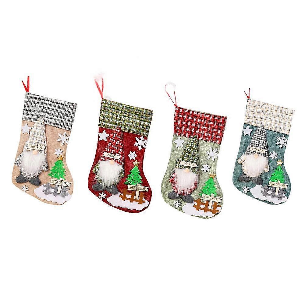 Double-layer Lining 3D Gnome Design Plush Christmas Stockings