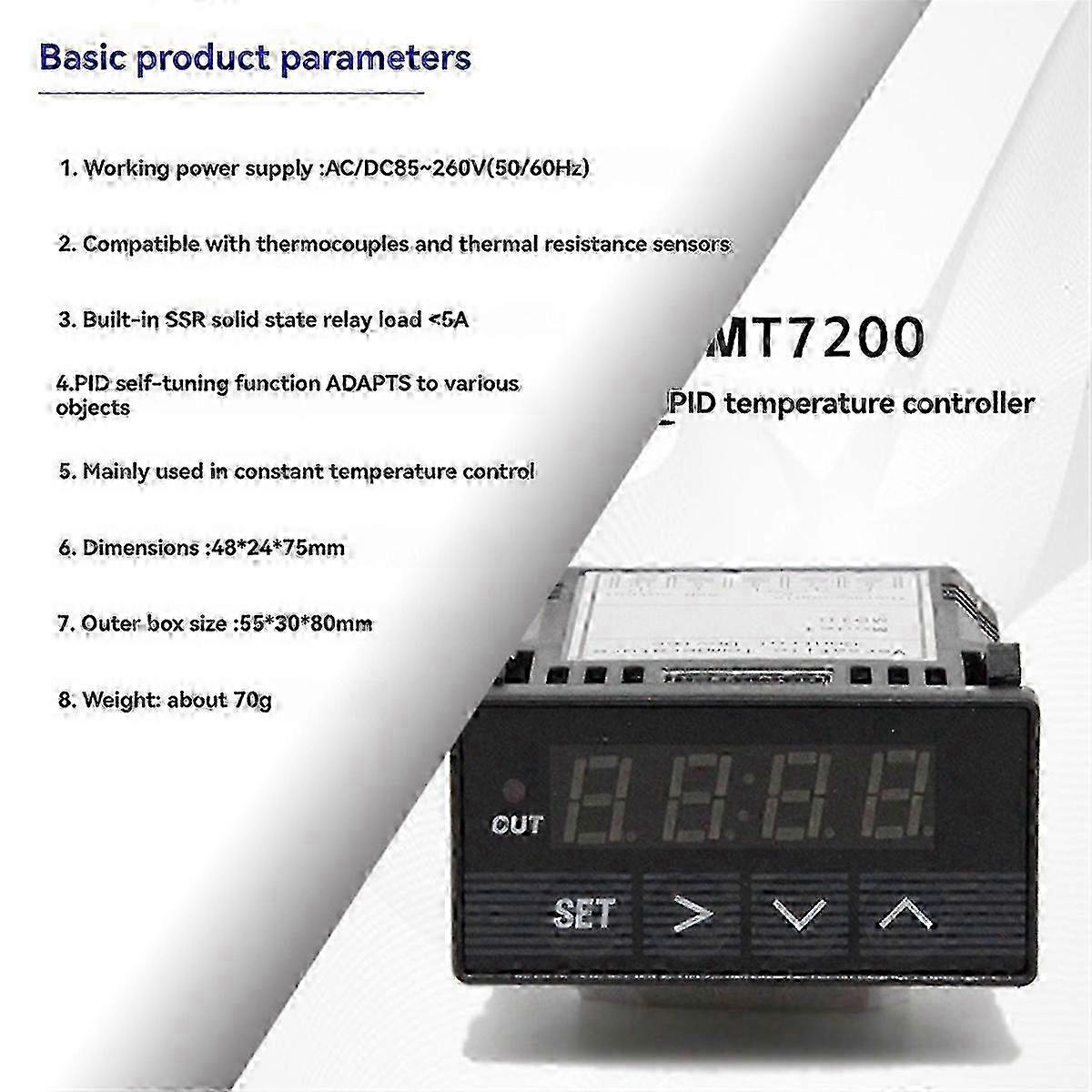 Programmable Digital PID Temperature Controller with 5A Solid State Relay, New XMT-7200, 48x24mm, Built-in Functionality