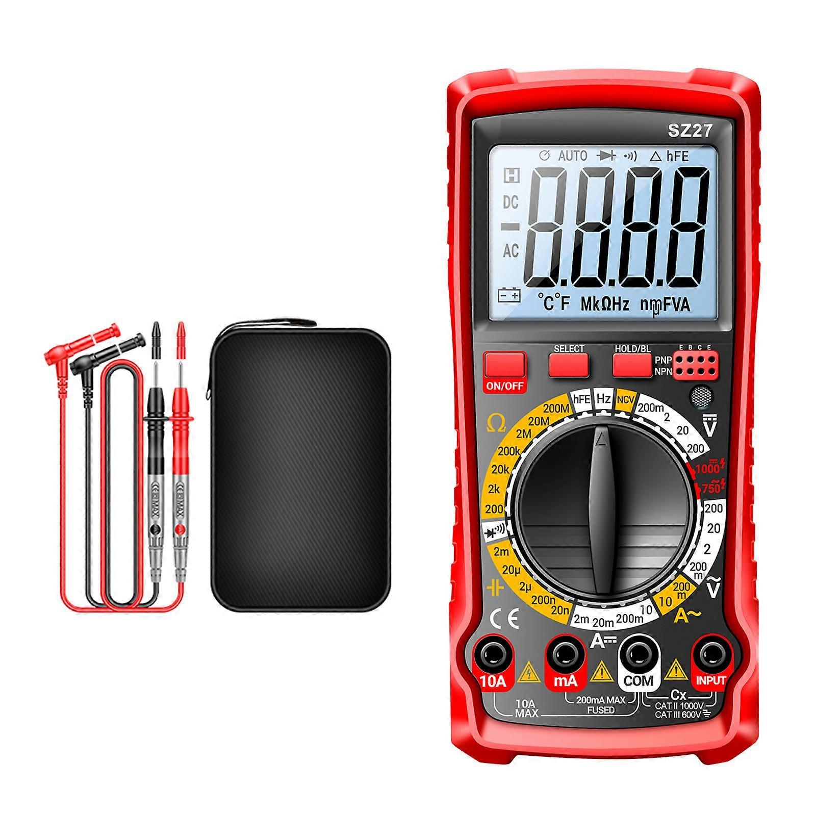 SZ27 Voltage Current Tester 1999 Counts Ohm Diode Triode NCV Resistance Buzzer Testing Tool Digital Tester  Red