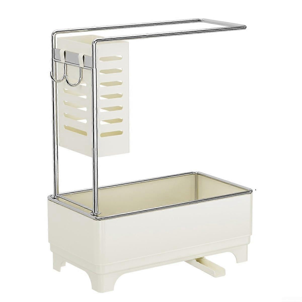 Sink Organizer With Sponge Holder Soap Dispenser Towel Bar White Drains Water Efficiently Counter Space Saver