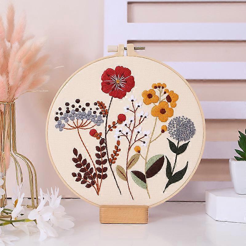 Embroidery Starter Kit for Beginners Stamped Cross Stitch Kits with Cute Flowers and Plants Patterns with Color Threads