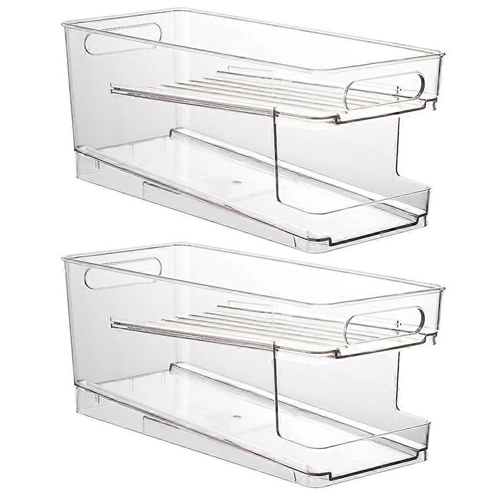 Automatic Soda Can Dispenser for Refrigerator 2-Layer Automatic Rolling for Fridge Beverage Organizer for Beer Soda