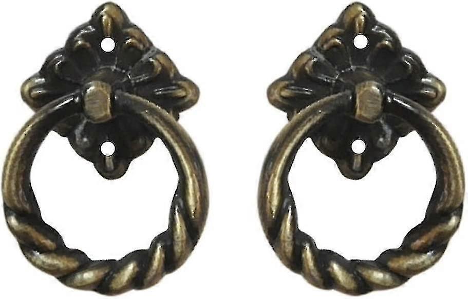 Antique Brass Vintage Kitchen Cabinet Handles, 6 Pack Drawer & Door Ring Pulls Knobs