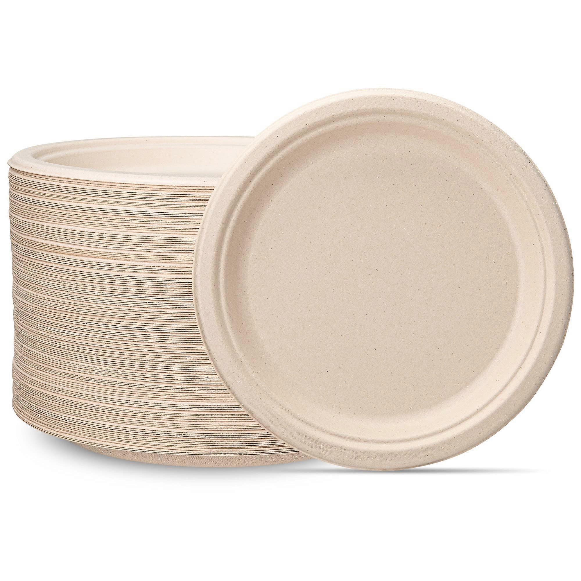 Compostable Paper Plates 7 Inch Bagasse Disposable Biodegradable Party Tableware Set of 120 Brown