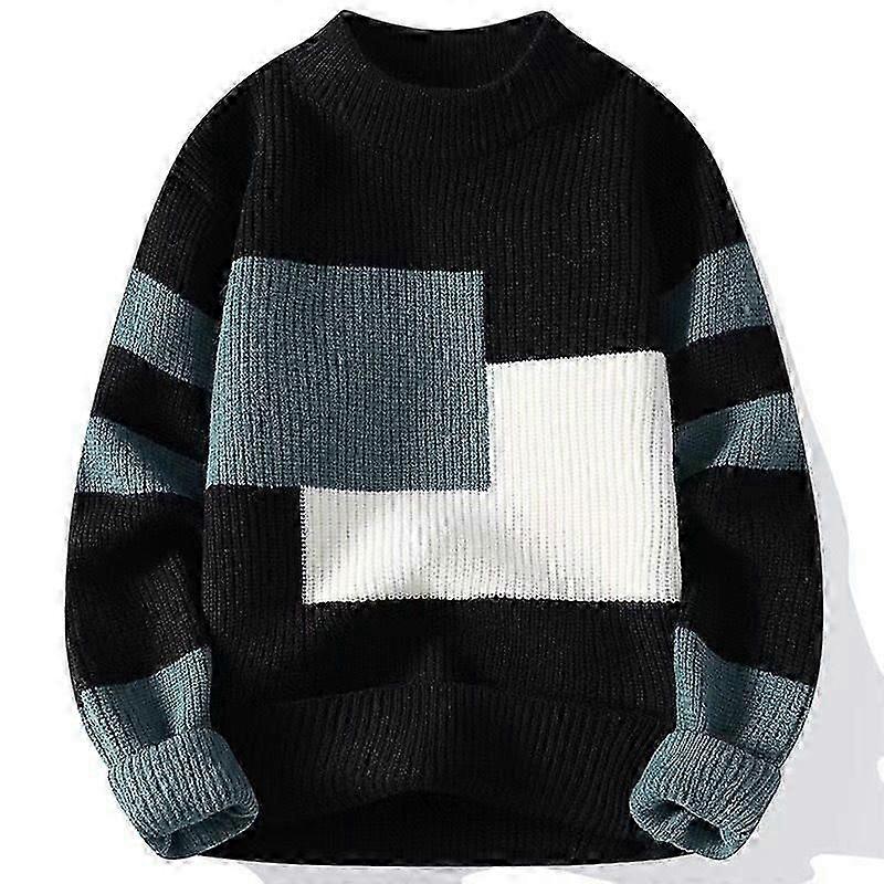 Winter Color-Blocking Round-Neck Sweater For Men, Warm Korean-Style Trendy And Individualistic Student, Cool Knitted Base Sweater