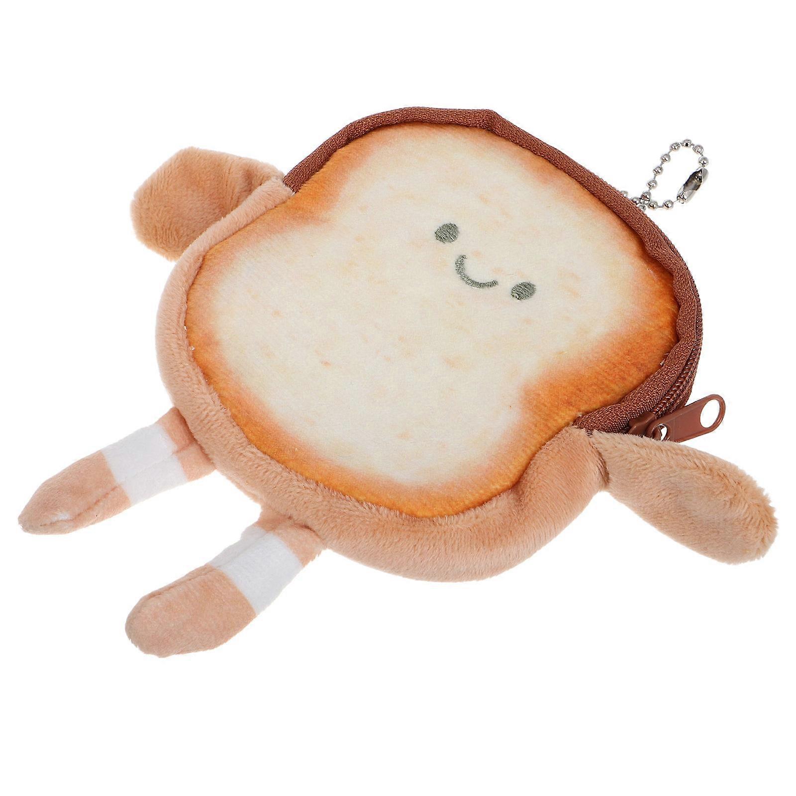 Kawaii Plush Toast Wallet for Coin Storage with Soft Toy Keychain