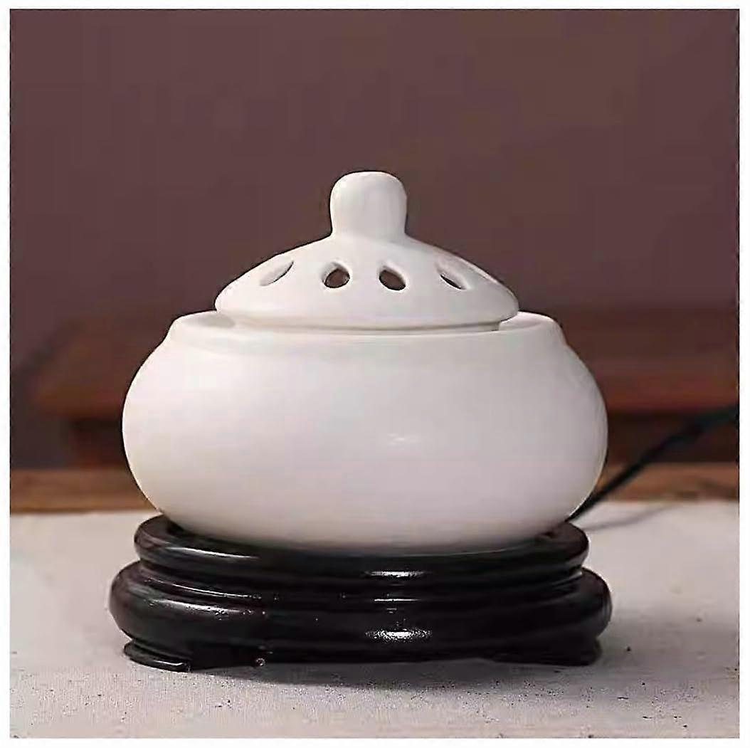 Ceramic Electric Incense Burner with Adjustable Timer, Aromatherapy Stove for Home (White)