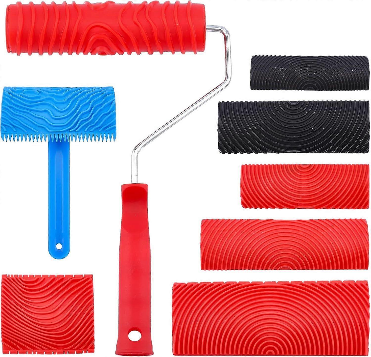 Rubber Wood Grain Painting Tool Wood Roller Paint Texture Art Tool Graining Brush Wood Grain Roller with Handle Wall Texture Art Painting Tool Pattern