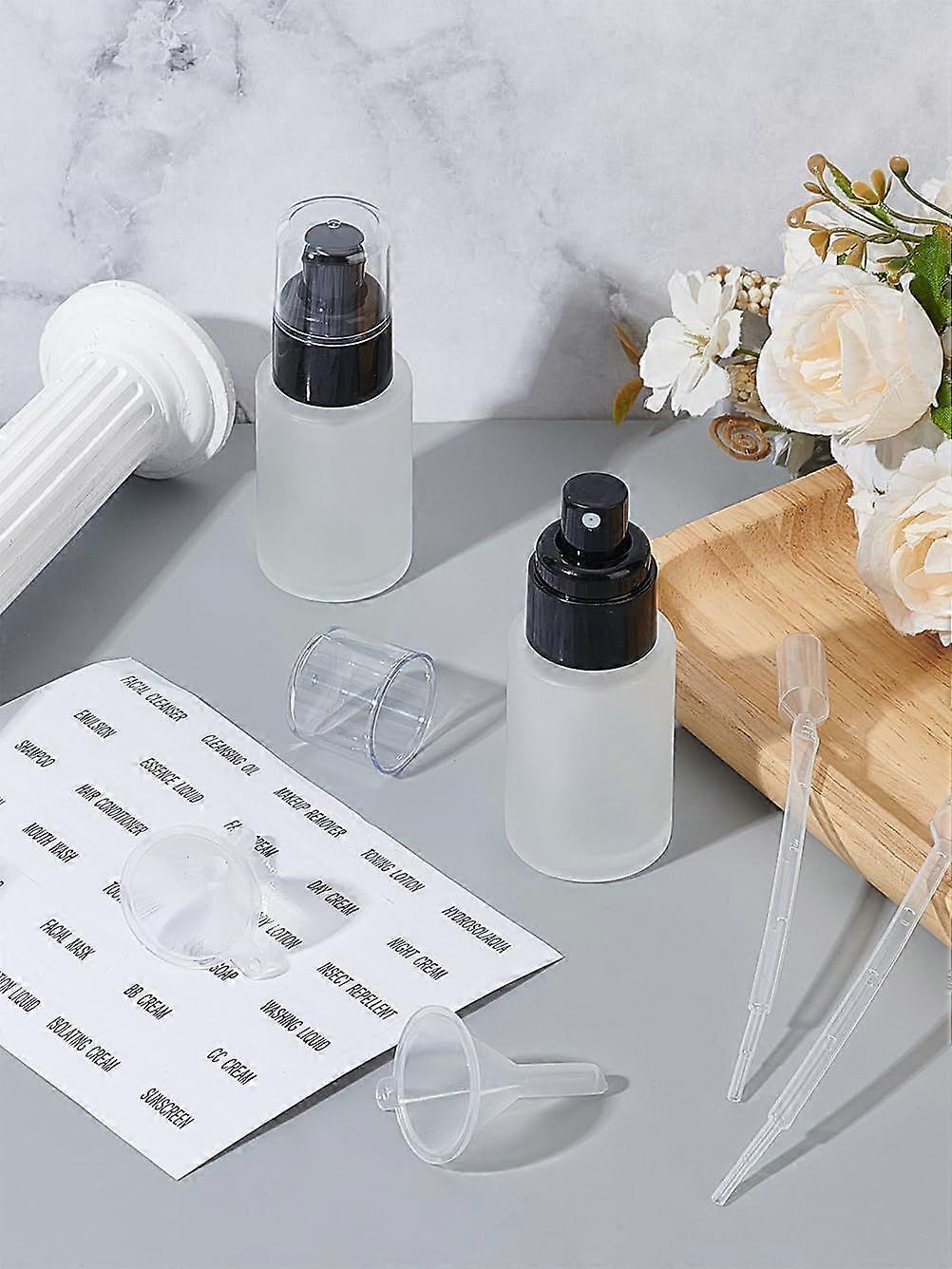 2Pcs 30ml Frosted Glass Spray Bottles Liqiud Bottle with Plastic Funnel Hopper Clear Refillable Containers plastic Pipettes for Cleaning Solutions and