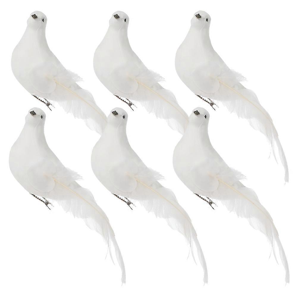 Artificial Dove Bird White Foam Clip on Decorations 6Pcs Set
