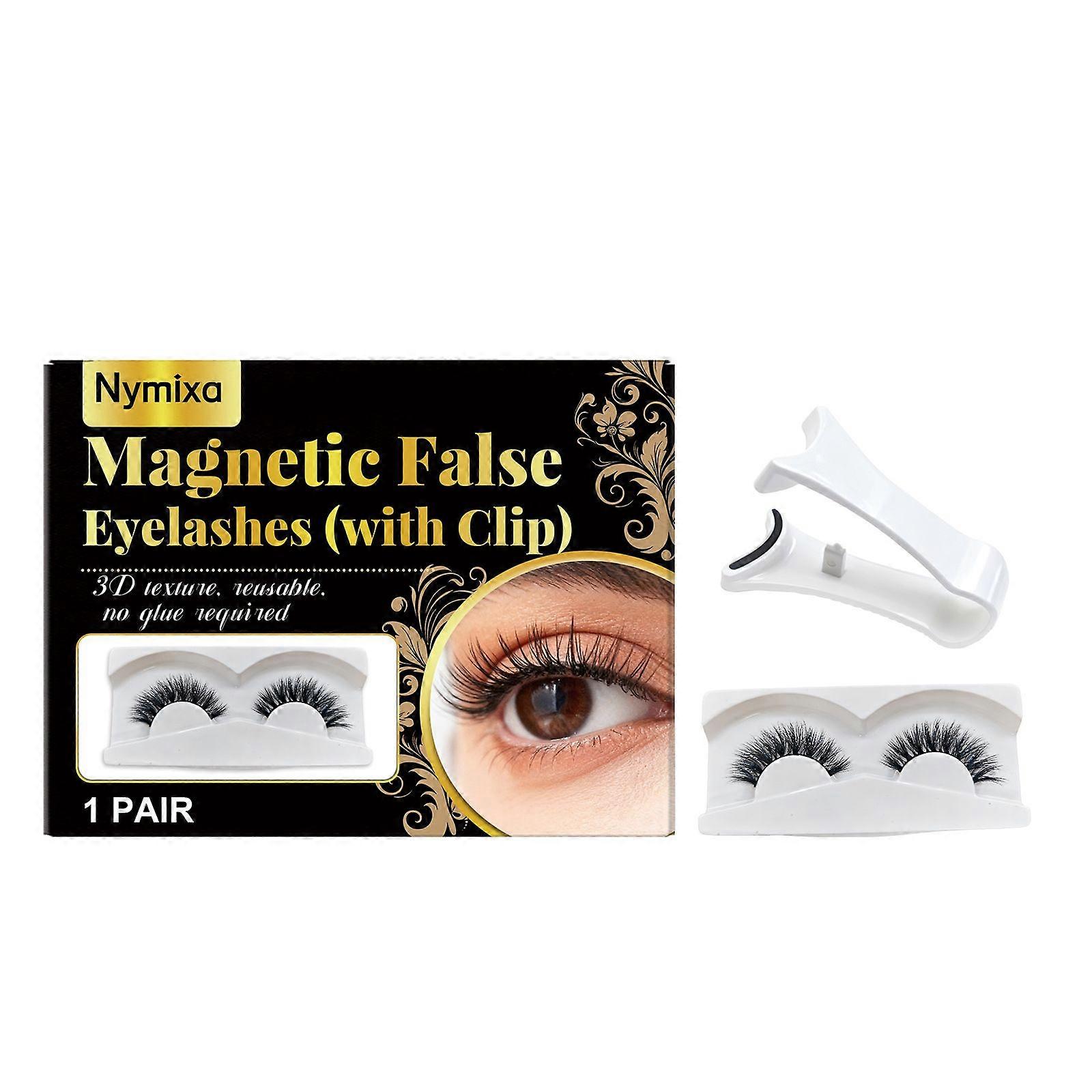 Magnetic Eyelashes, 1 Pair Reusable Magnetic Eyelashes with Clip, No Glue Needed Eyelashes Cat Eye Natural Look Lash Clusters Kit, Easy to Wear and Re