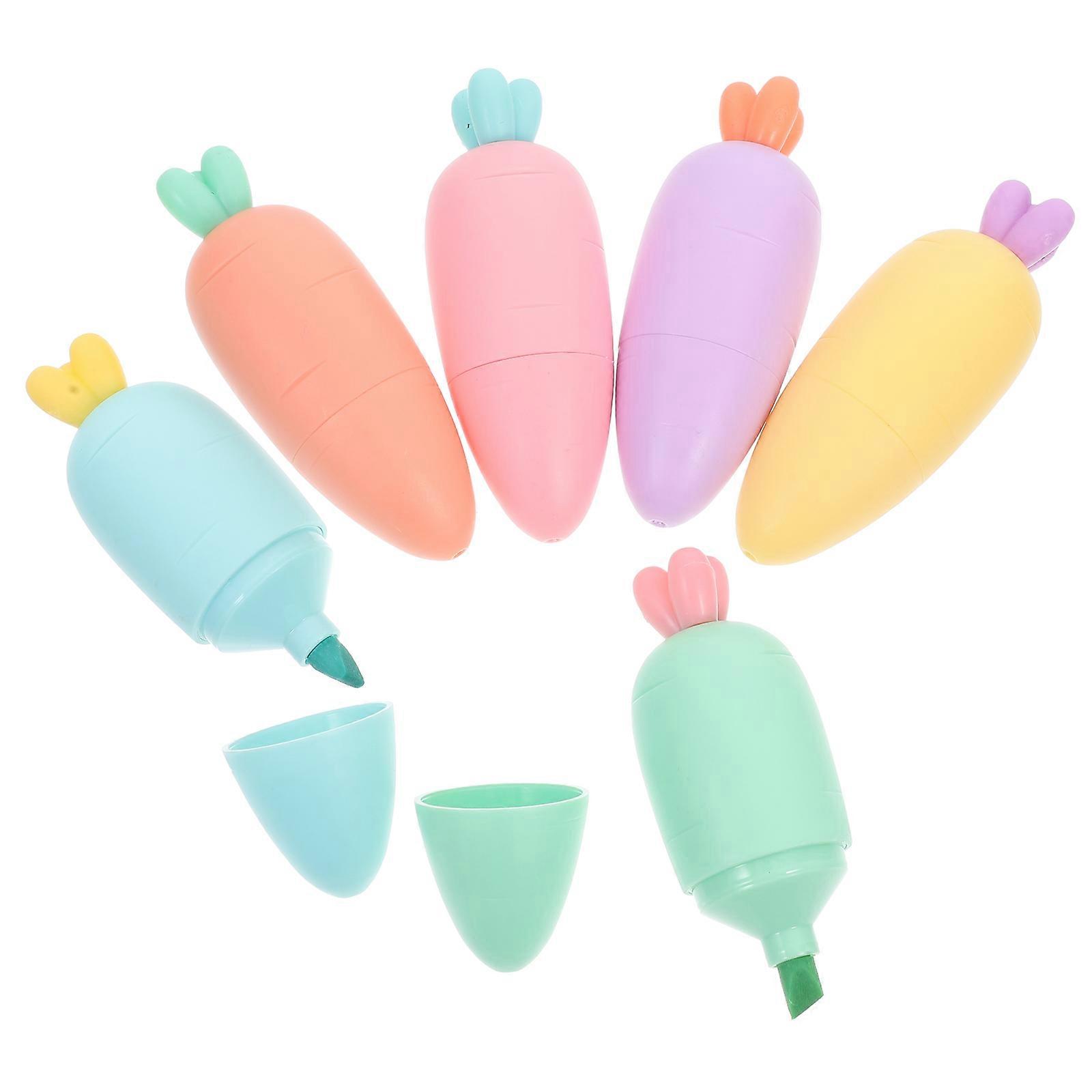 Fluorescent Highlighters Creative Carrot Shape for Marking 6Pcs Assorted Colors