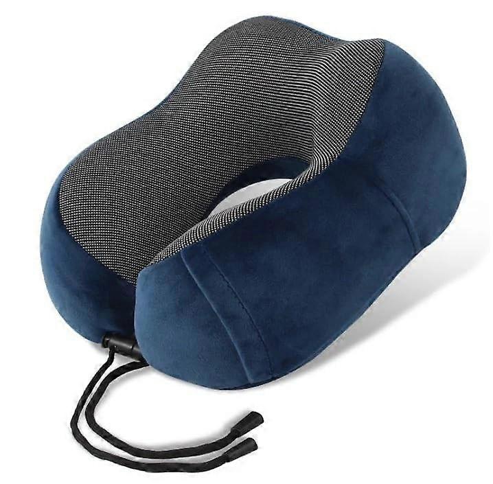 Memory Foam Travel Pillow with 360° Wraparound Neck Support, Slow Rebound Comfort, Navy Blue