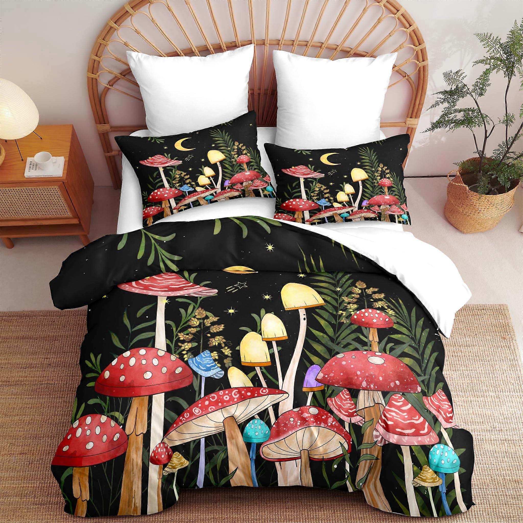 Queen Comforter Set Boho Mushroom Bedding for Teens Girls, Soft Microfiber 3Pcs with Pillowcases