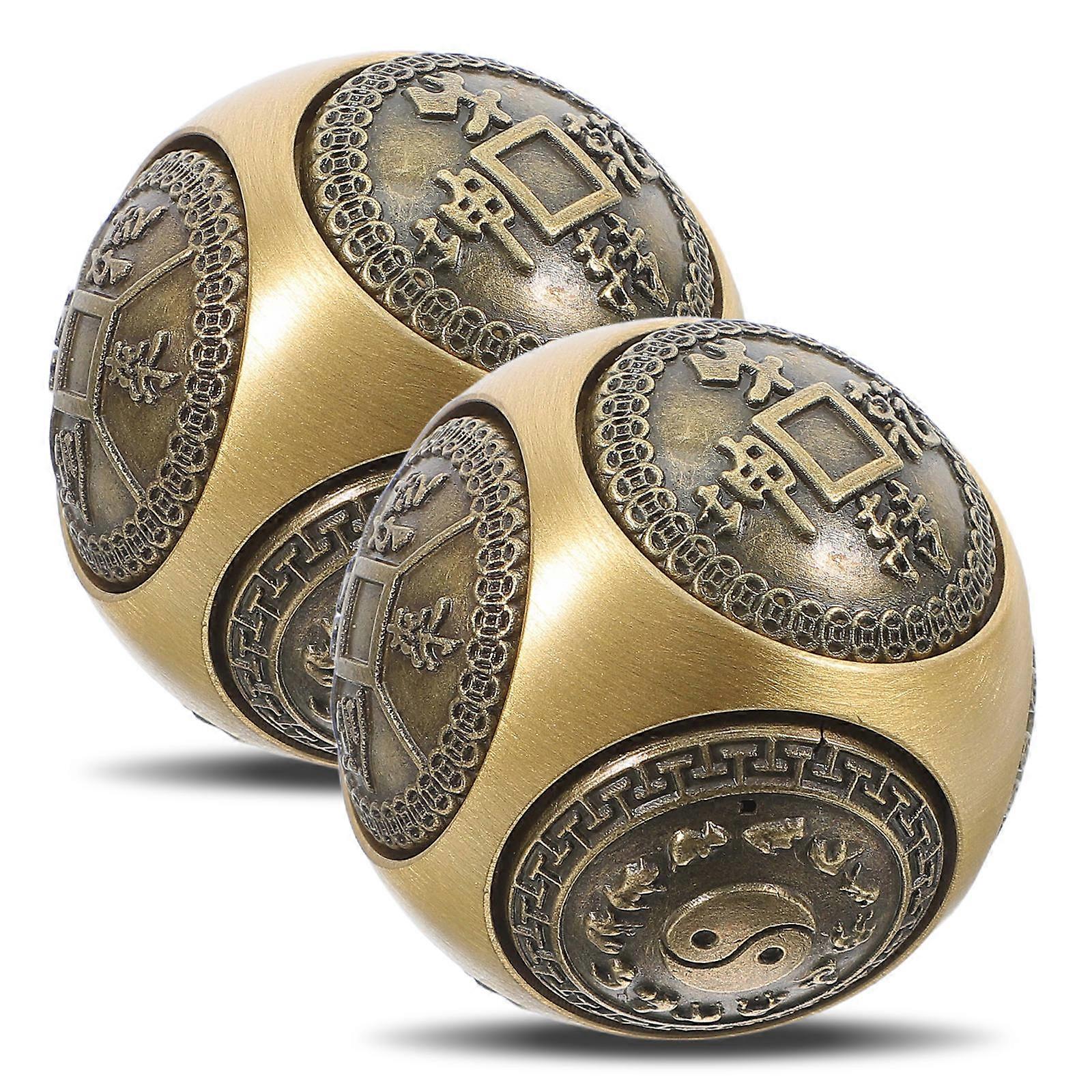 Hand Exercise Brass Baoding Balls for Relaxation 2Pcs Six Sided Pattern