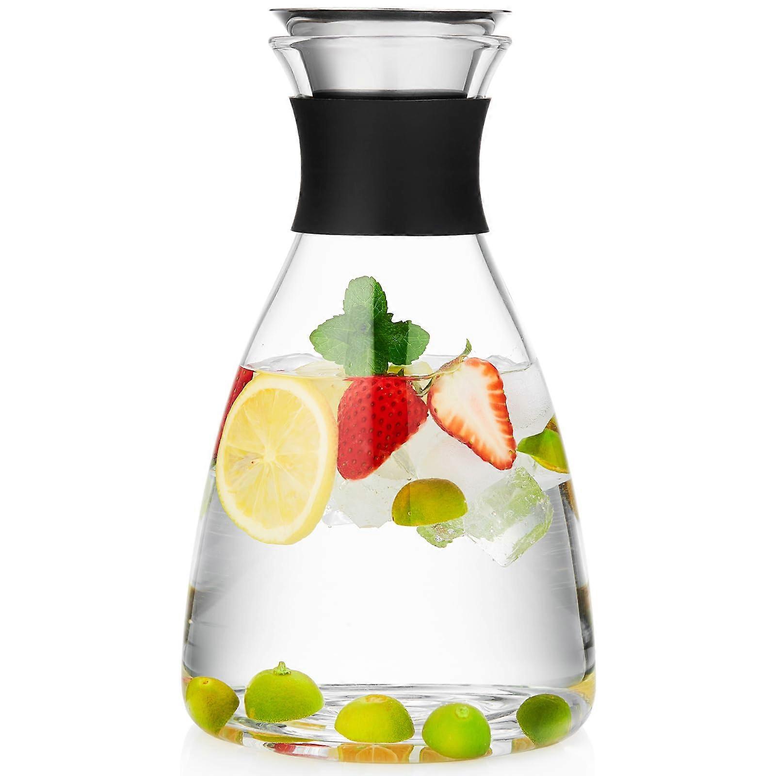 Glass Pitcher with Lid 42oz Borosilicate Carafe for Hot and Cold Drinks with Dual Spout 1250ml