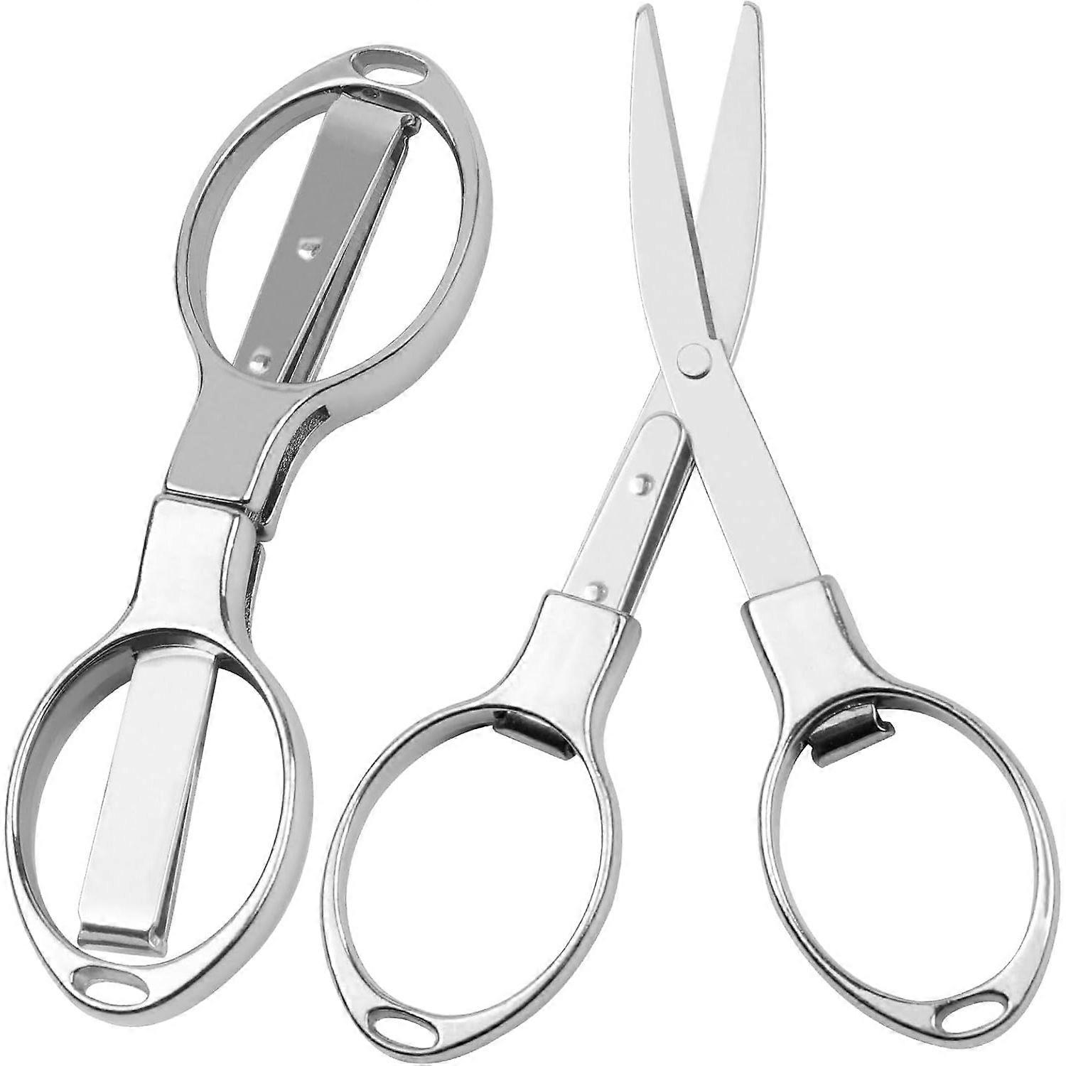 Folding scissors (silver), mini scissors, travel scissors stainless steel scissors, safe and durable 2PCS, Used for home learning, offic（Y09