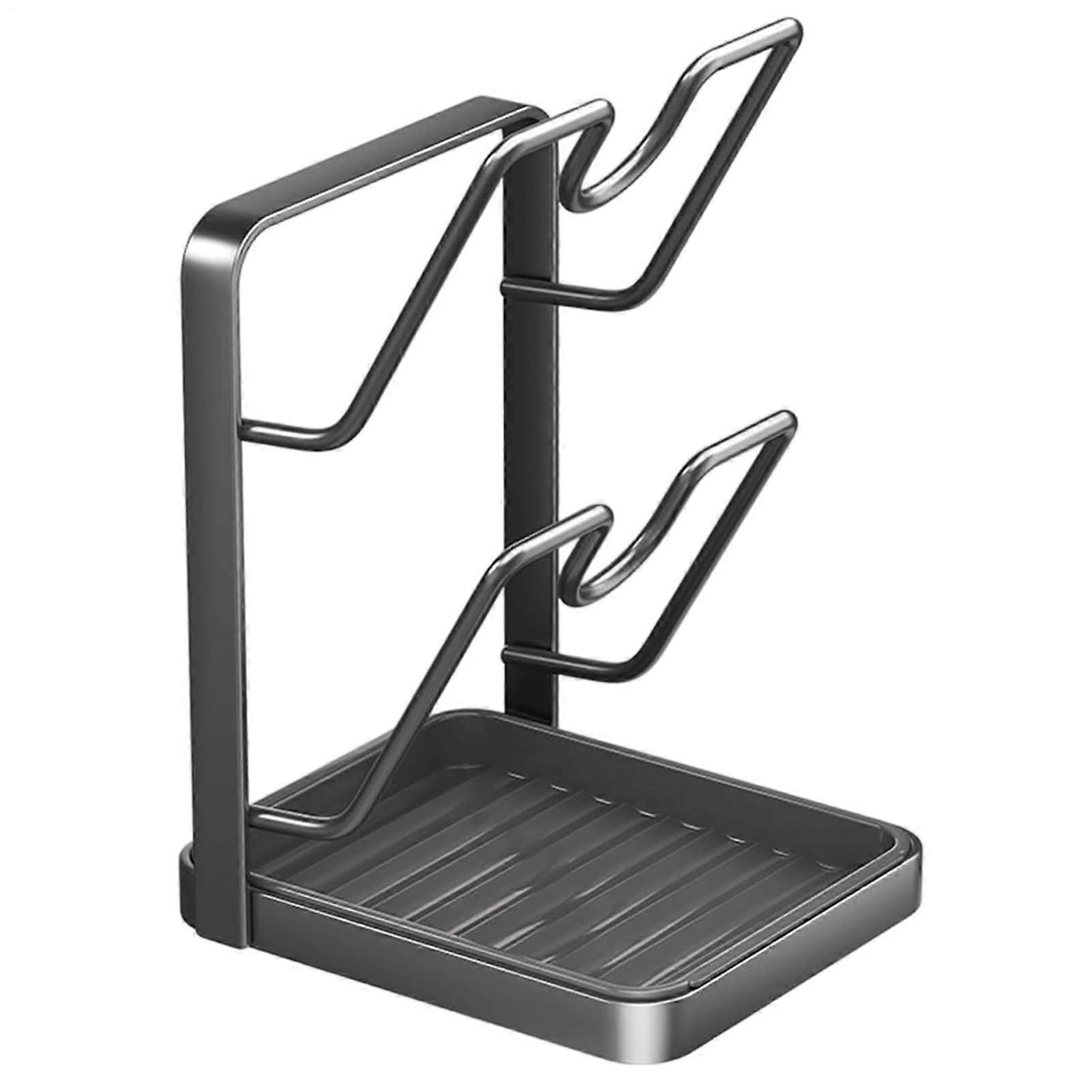 Double Layer Pot Lid Organizer with Spoon Rest, Space Saving Carbon Steel Kitchen Lid Holder