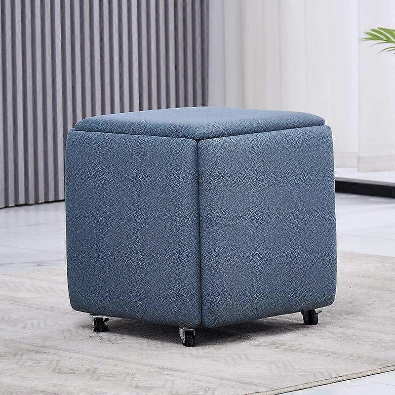 Storage Ottoman 5in1 Stackable Cube Stool with Wheels Waterproof PU Leather 220kg Blue