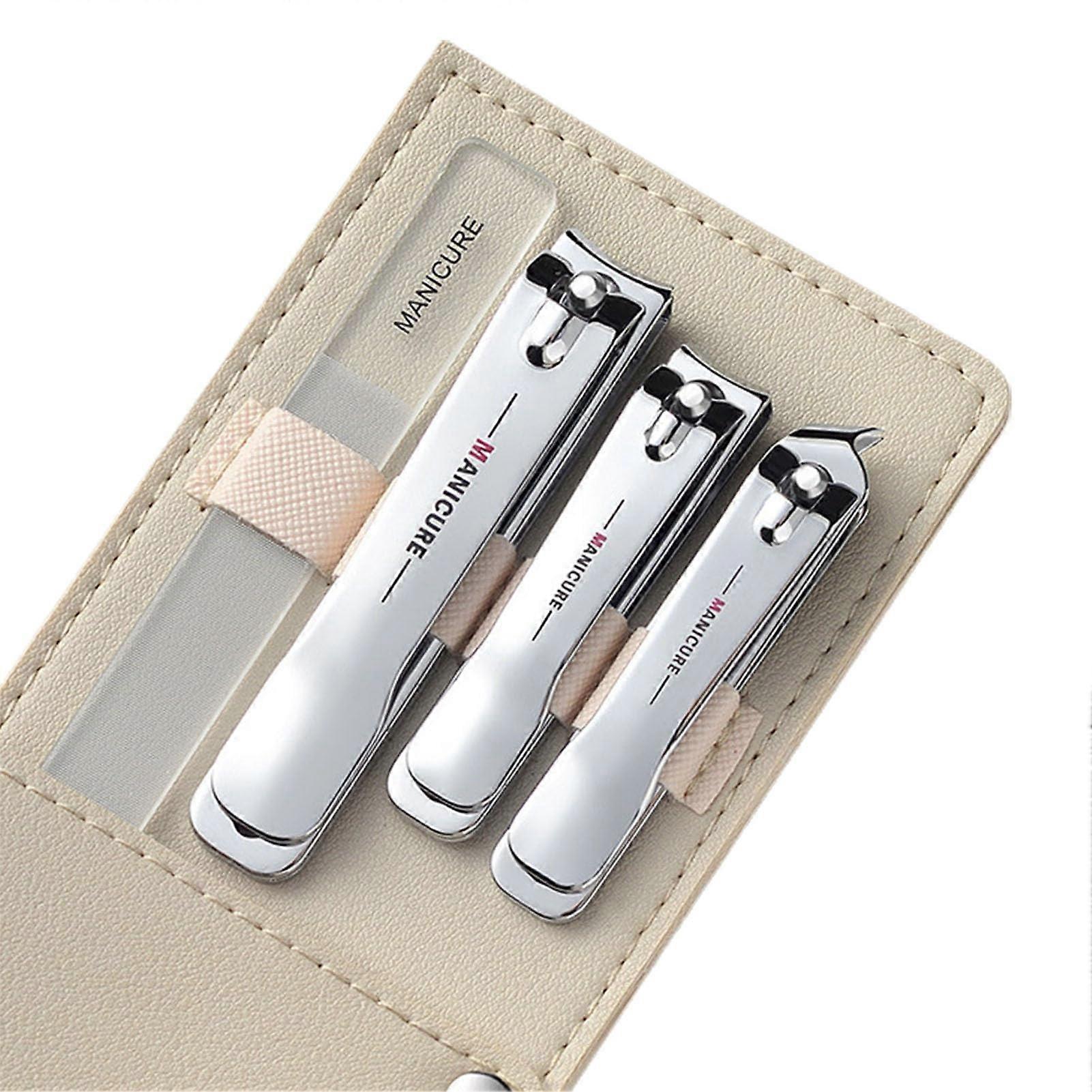 4pcs Stainless Steel Nail Clipper Set with Case, AntiSplash Sharp Blades, TravelFriendly Silver
