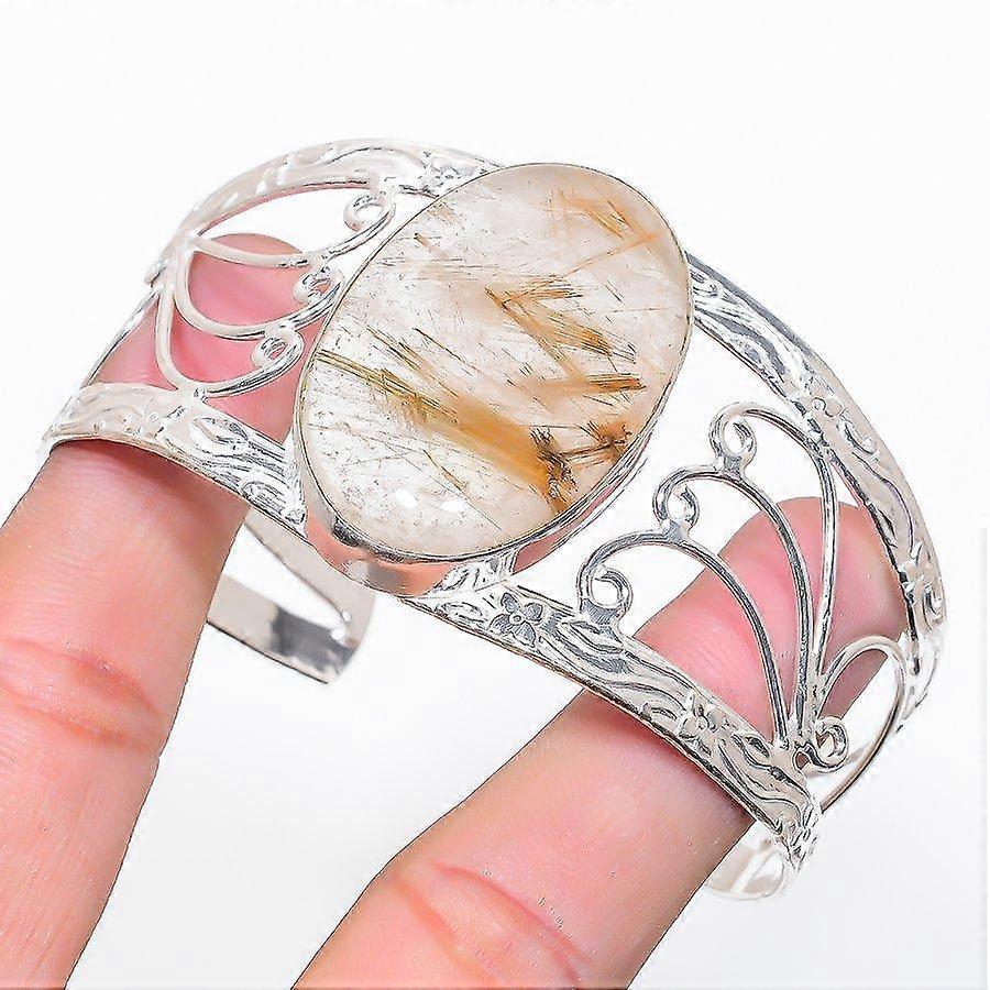 Golden Rutile Gemstone 925 Sterling Silver Cuff Bangle Adjustable