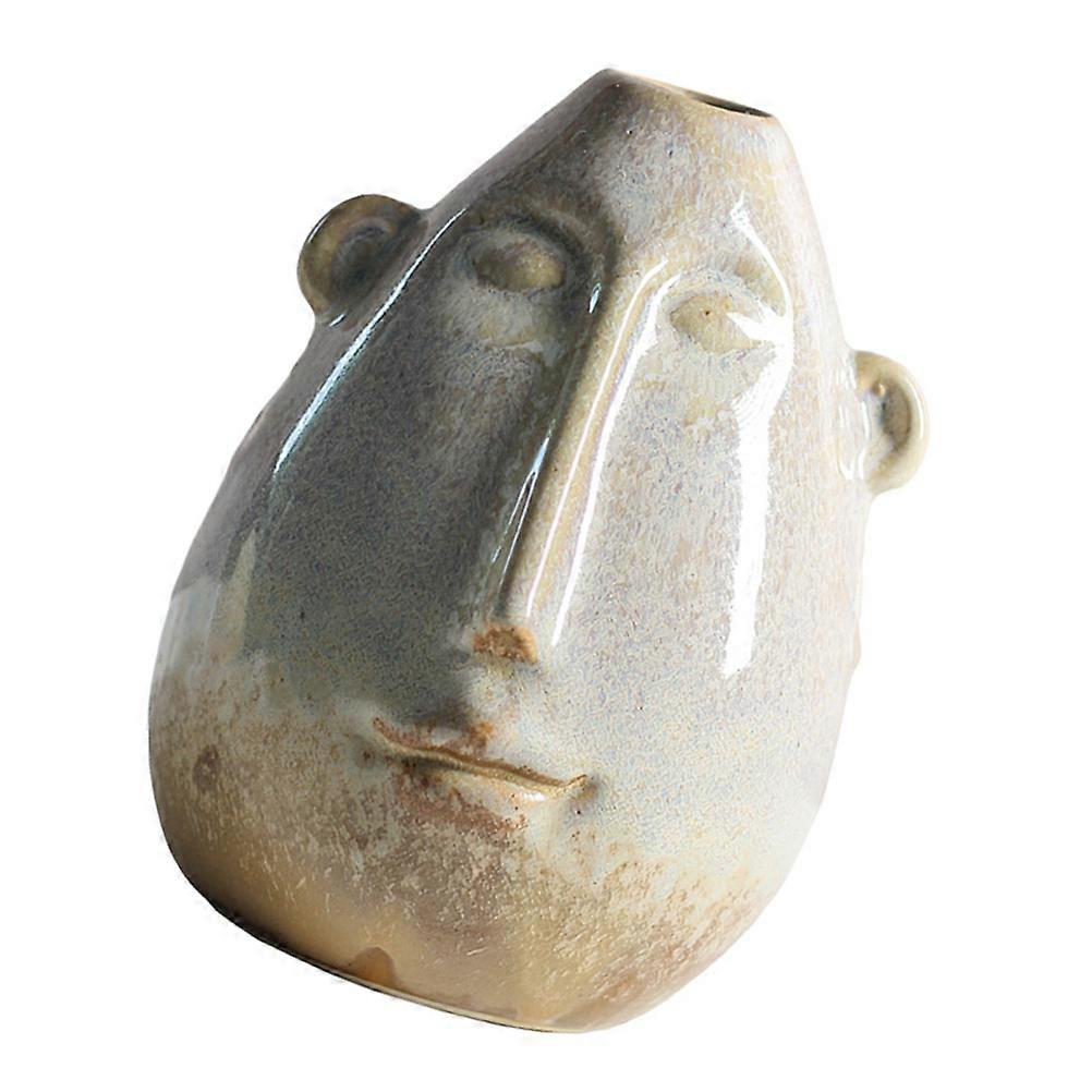 Creative Ceramic Face Vase for Decor 1Pcs Beige Desktop Office Decoration