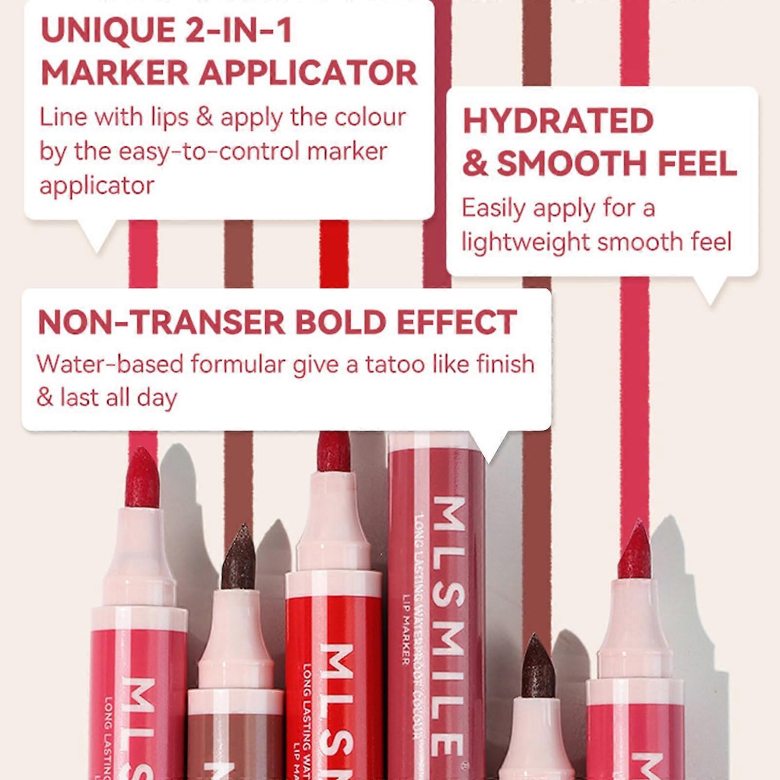 Lip Stain Marker Pen with Precise Chisel Tip, Long Lasting Waterproof Matte Smudge Proof Color 02#