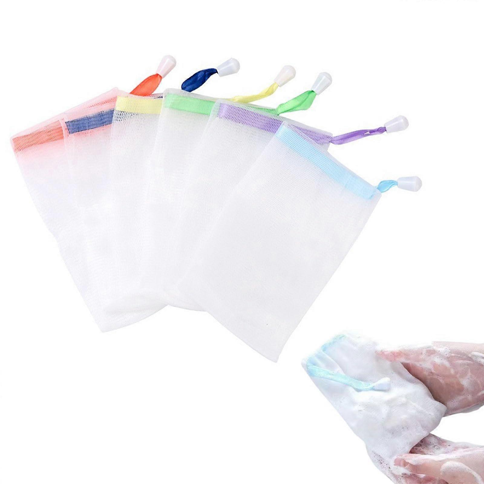 6PCS Soap Saver Bag  Exfoliating Foaming Mesh Pouch with Drawstring, QuickDrying, MultiColor