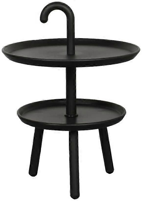 Modern 2 Tier Round Side Table with Handle, Compact Bedside Design for Living Room, Black