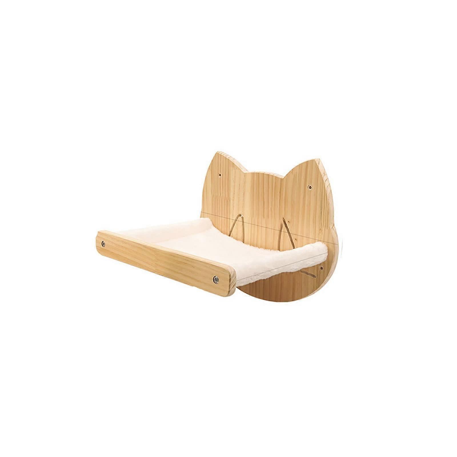 Wall Mounted Cat Tree Solid Wood Climbing Frame with Bed Scratching Post and Jumping Platform