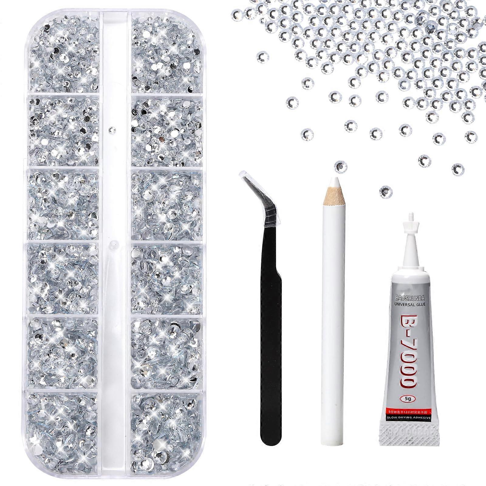 Rhinestone Kit with Silver Crystal Mixed Size Flat Back Stones and Tools for DIY Crafts