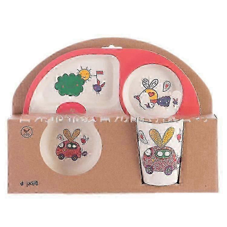 Creative Bamboo Fiber Kids Dinnerware Set: 5-Piece Kindergarten Essentials