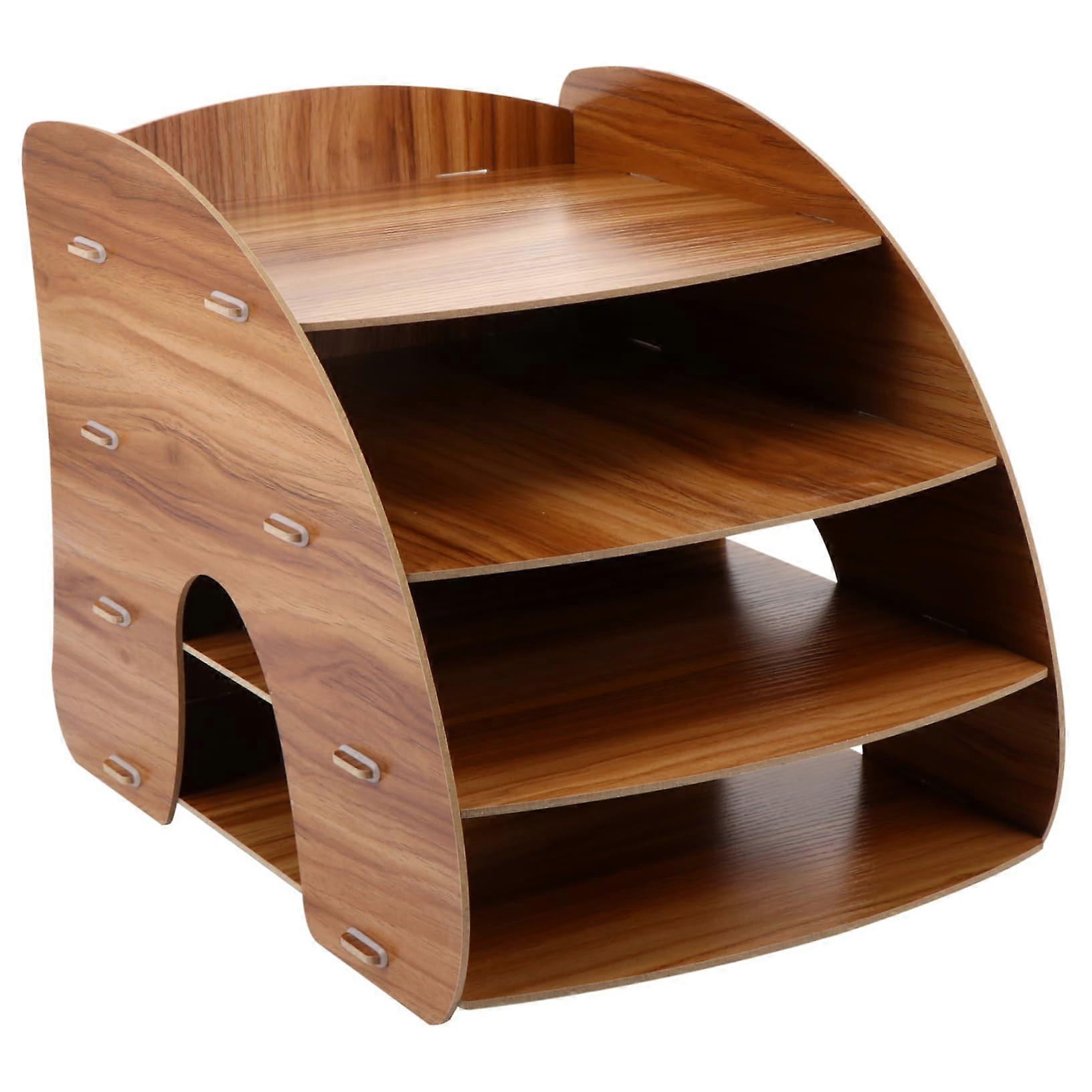 Wooden Desk Organizer with MultiLayer Storage Solid Wood Desktop File Holder for Office Documents