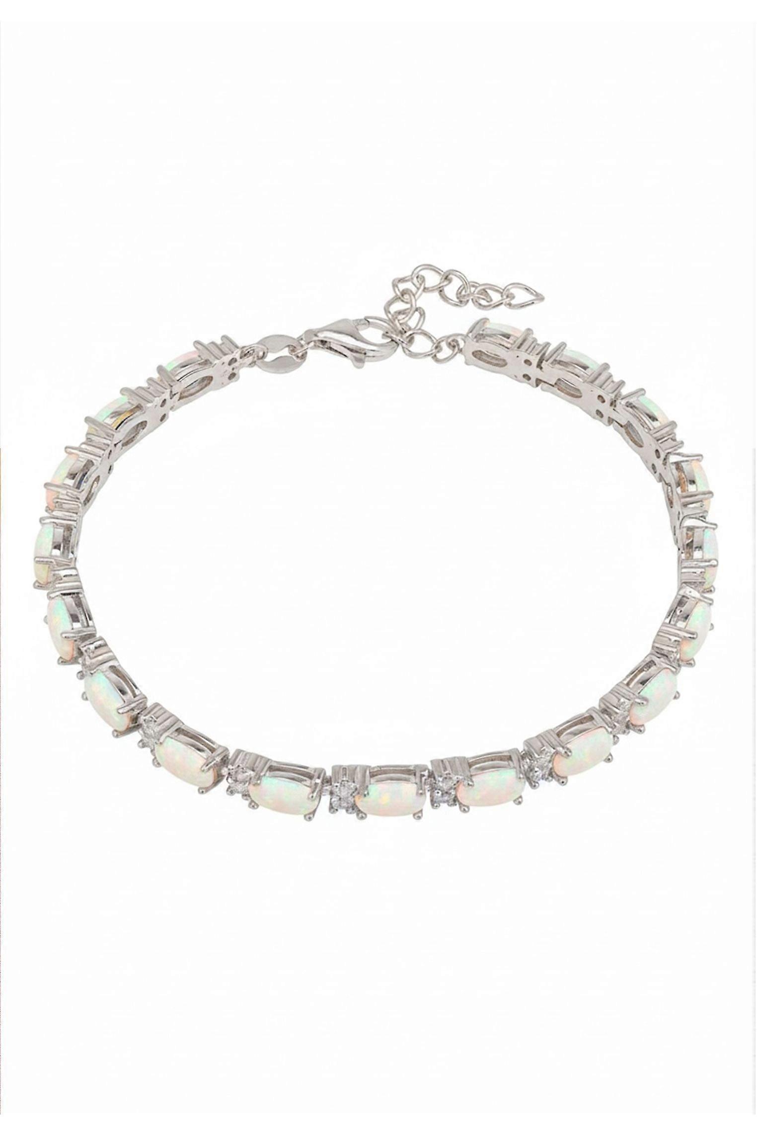 White Opal Tennis Bracelet Silver