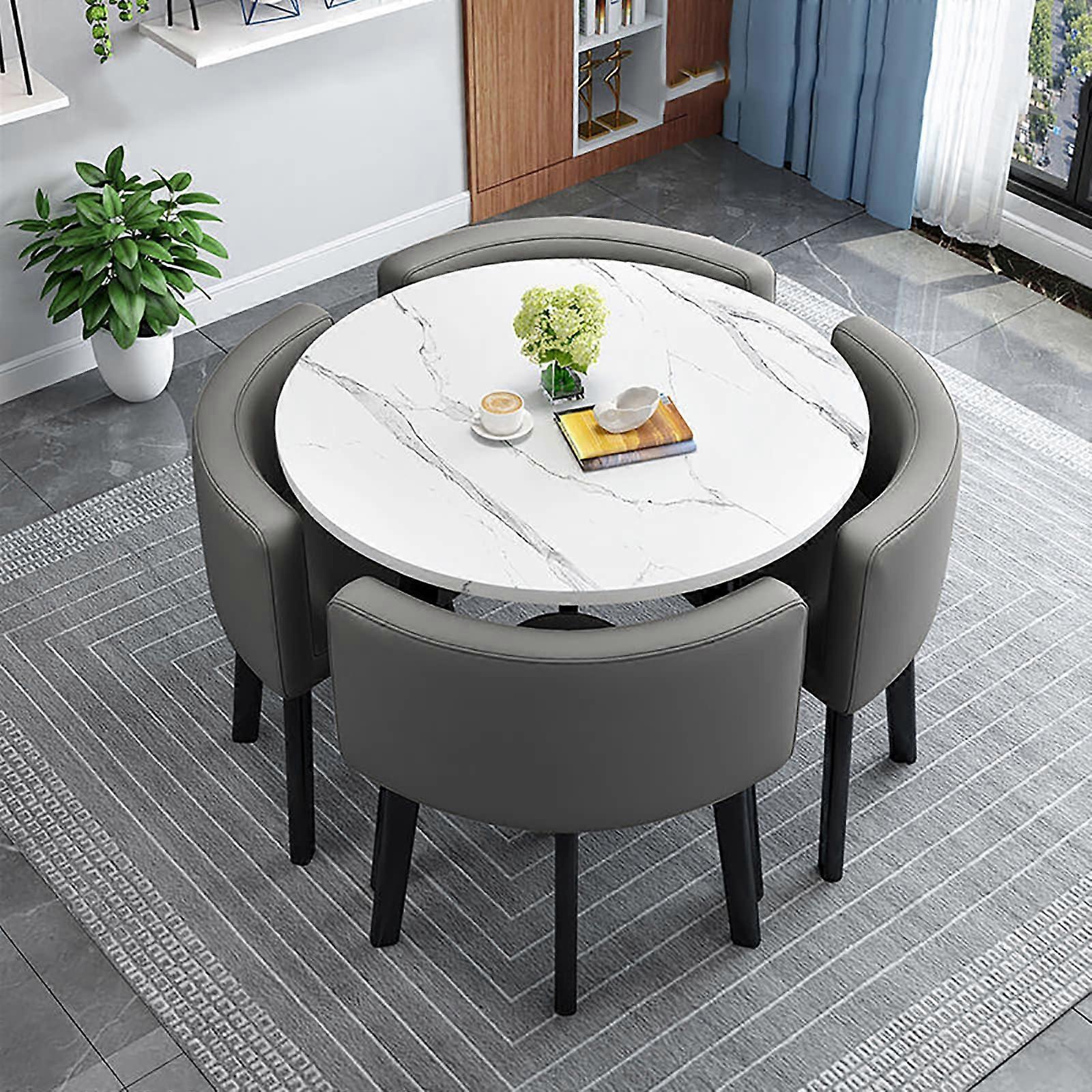 Modern Round Dining Table Set with 4 Fabric Chairs for Small Spaces Apartment Dining