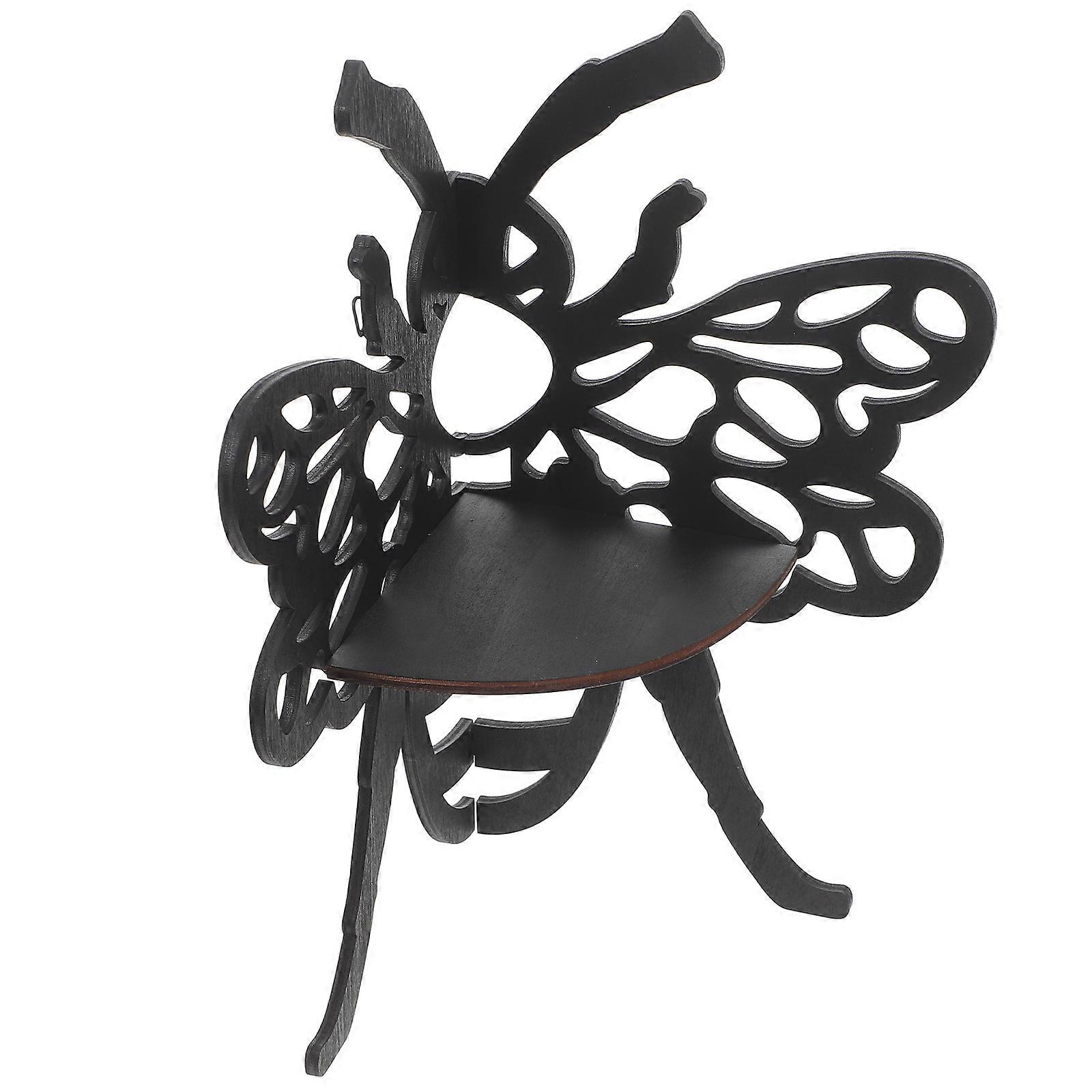 Bee Shaped Wood Floating Shelf for Candle Corner Wall Mount Black