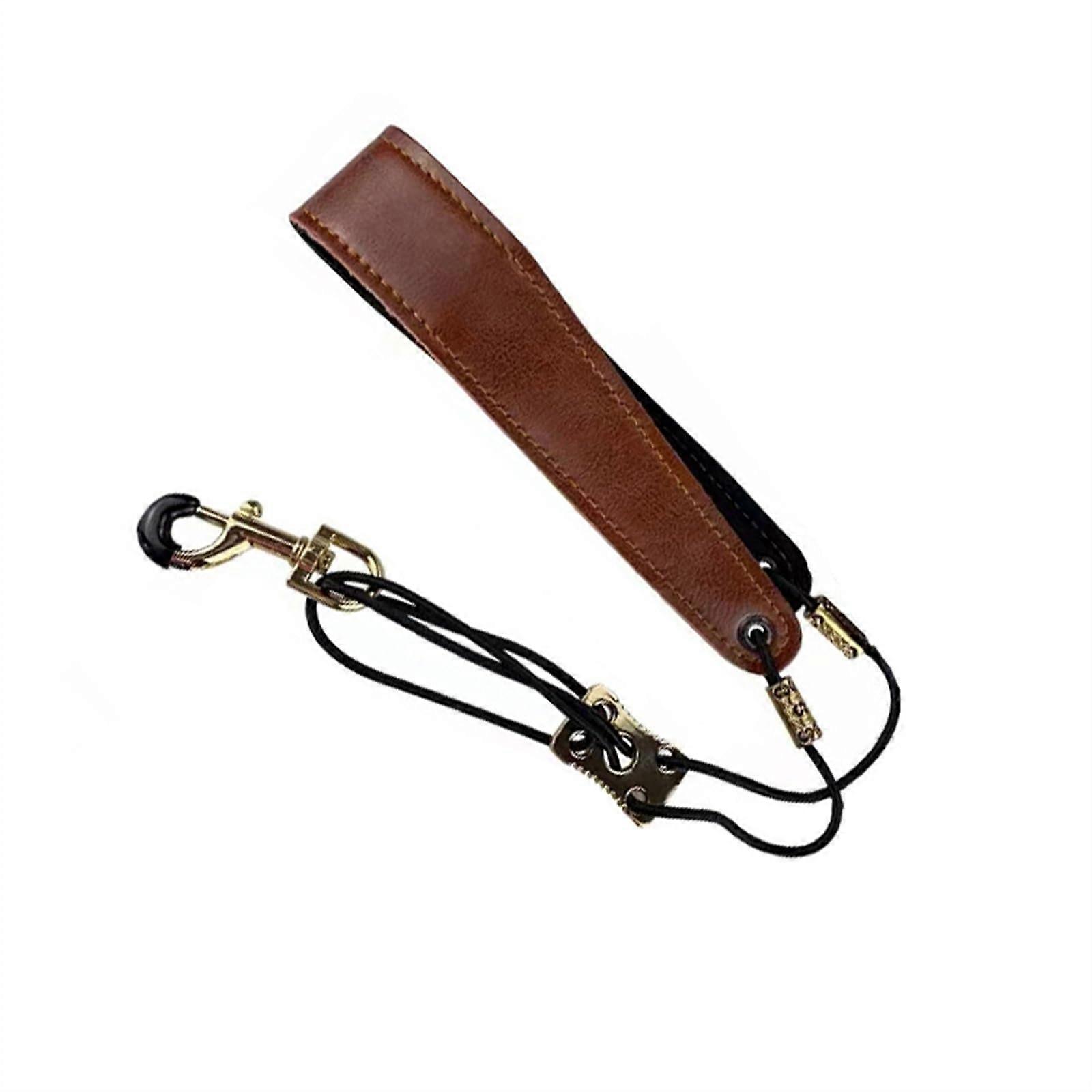 Brown Leather Saxophone Neck Strap for Alto and Tenor, Adjustable, Durable and Secure Support