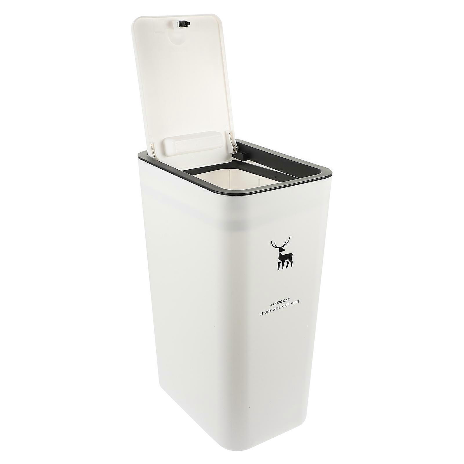Push Type Trash Can with Lid for Kitchen Use White Slim Garbage Bin