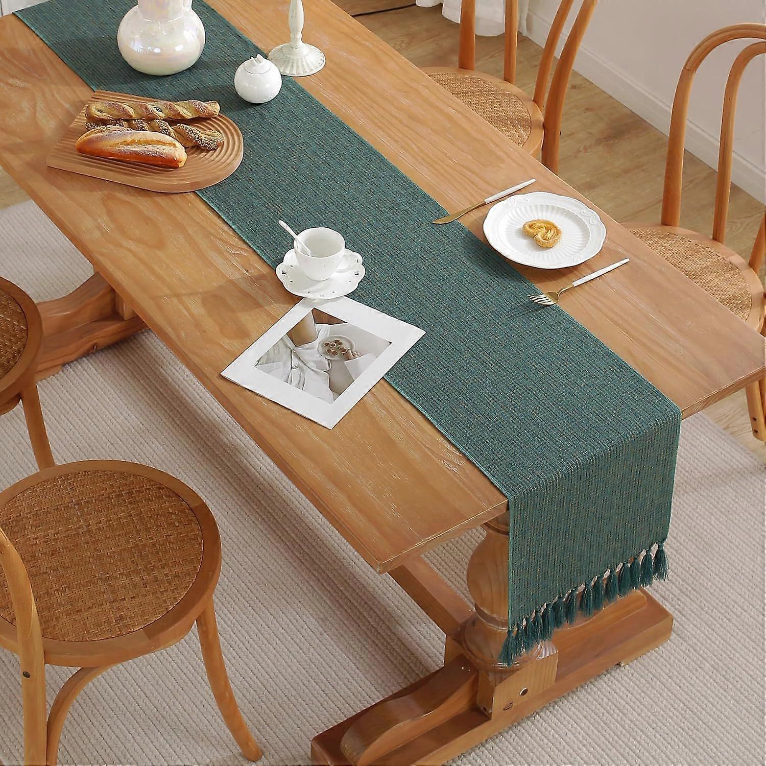 Table Runner 36 Inch Long Rustic Small Table Runner with Tassels, Bohemian