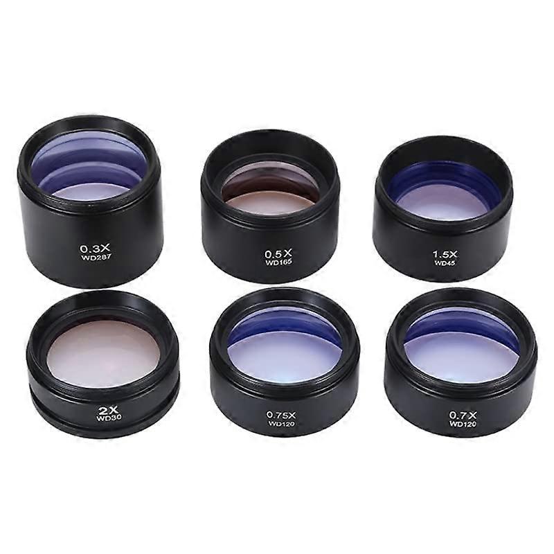 Microscope Auxiliary Objective Lens Set 0.3X2X 48mm Thread Diameter, 6Piece Replacement Kit