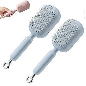 Detangling Hair Brush with SelfCleaning Cushion and Scalp Massage for Wet or Dry Hair, 2PCS Blue